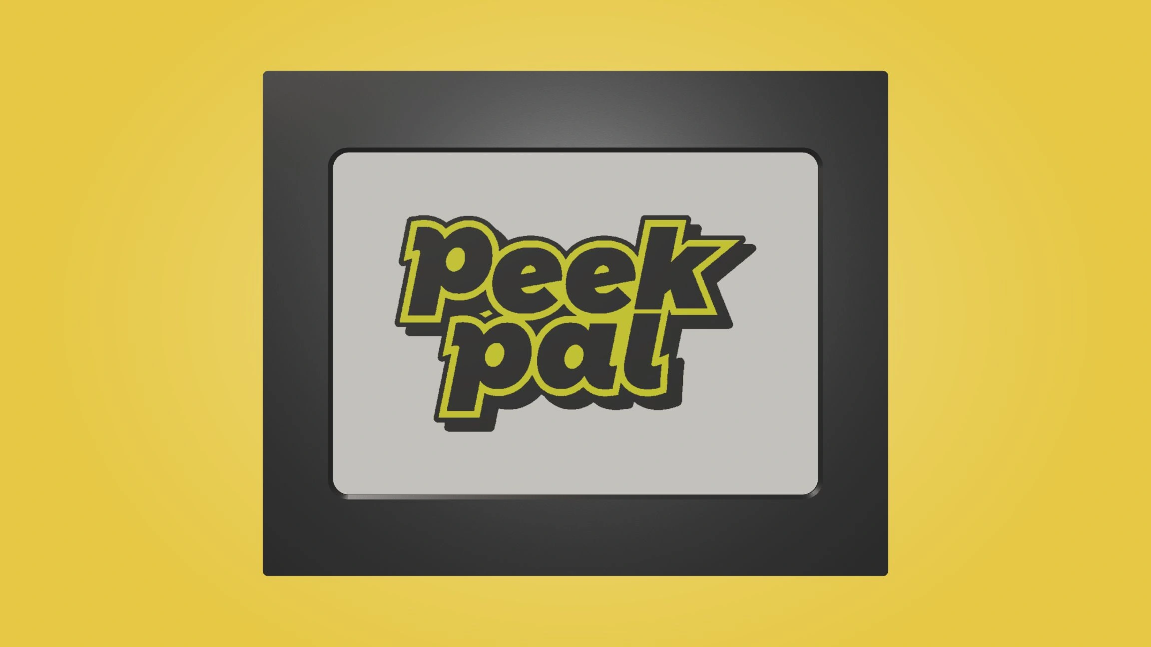 Front-view render of Peekpal displaying its yellow logo